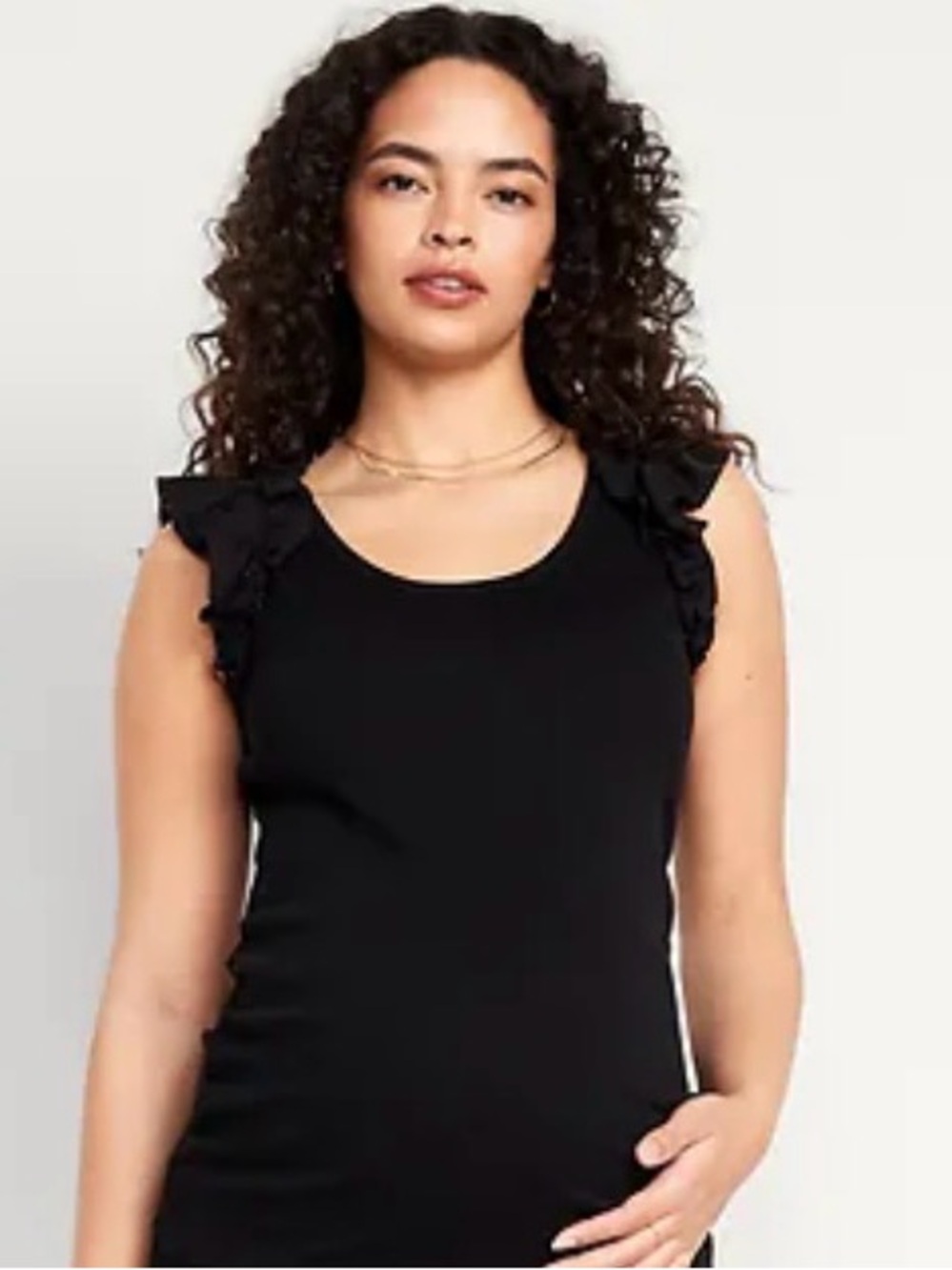 Old Navy Black Ruffle Shoulder Tank Top